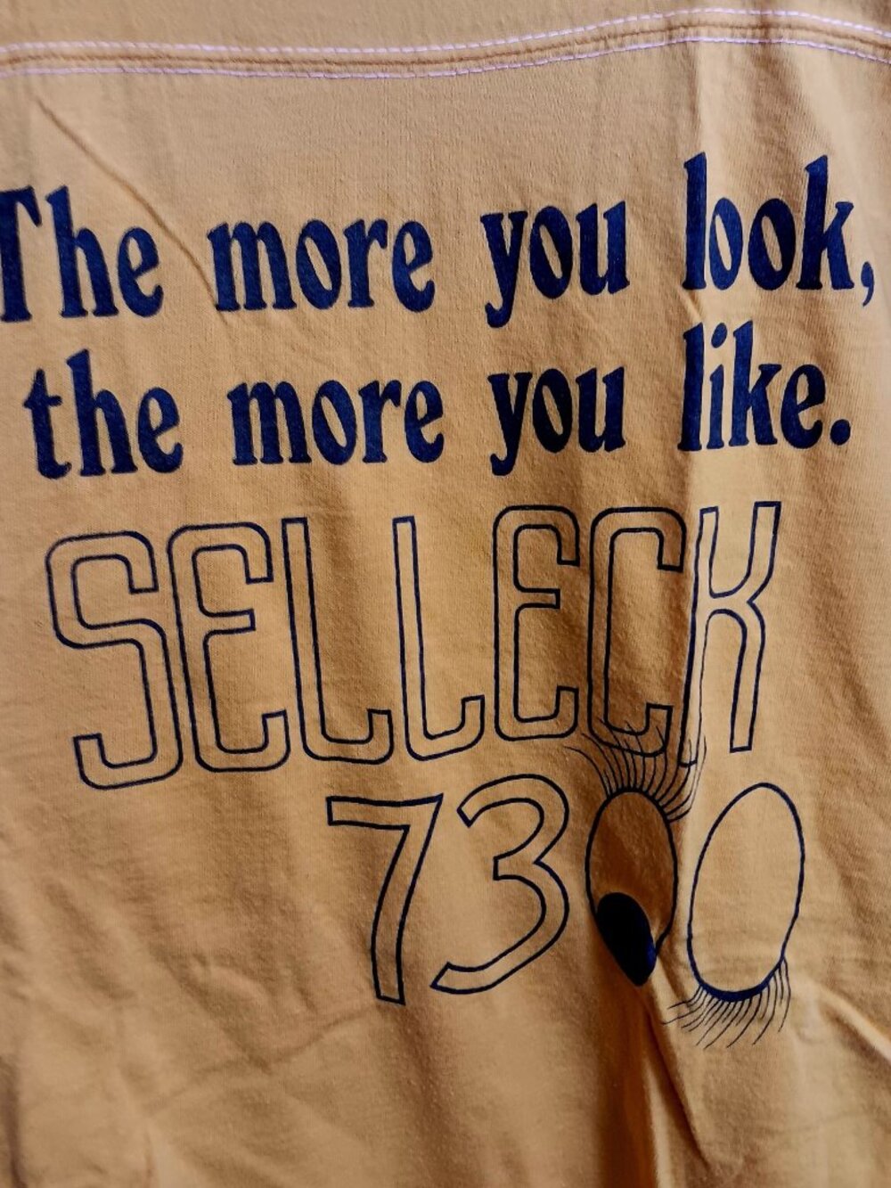 Medium Vintage Selleck 73 Single Stitch T-Shirt 1970's Yellow Sportswear Cotton